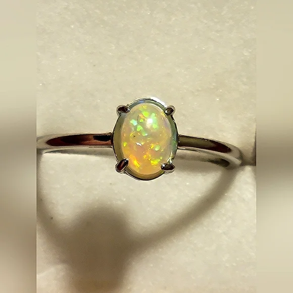 .925 Silver Natural Opal Ring 8x6mm - Picture 2 of 9